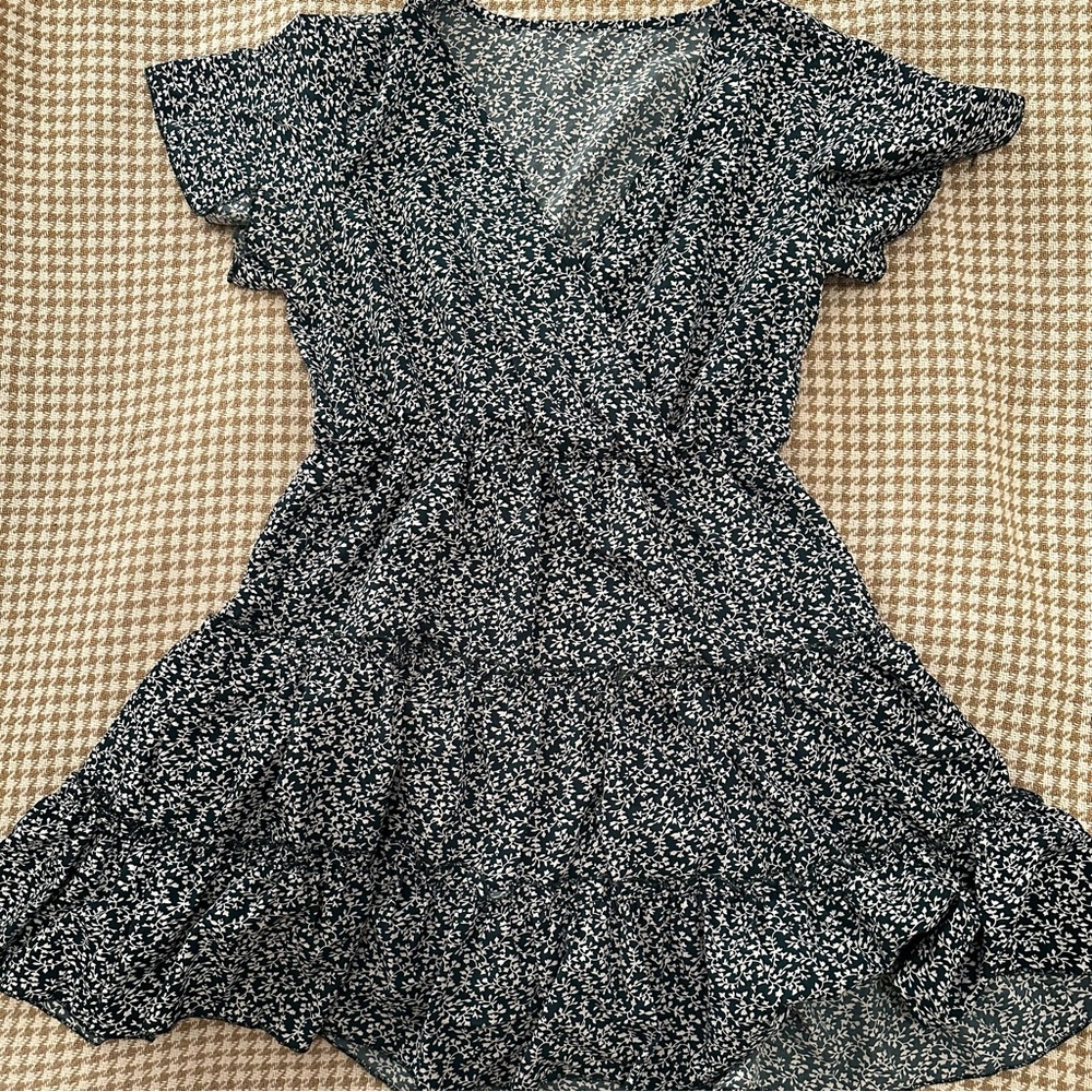 Green Floral v neck dress